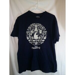 Disney Frozen II Graphic T-Shirt Anna Elsa‎ Olaf Tee Top Navy Blue L